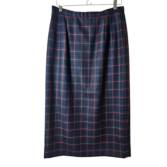 VTG Pendleton Virgin Wool Plaid Midi Skirt Academia Preppy 80s Heritage USA 14 - Picture 1 of 8